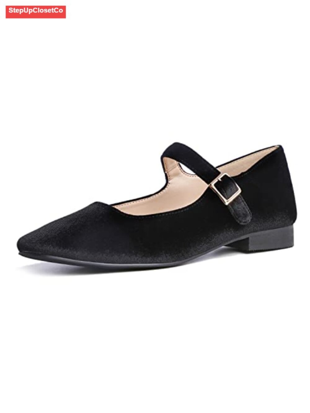 Women's Mary Jane Square Toe Low Heel Slip On Flats with Buckle